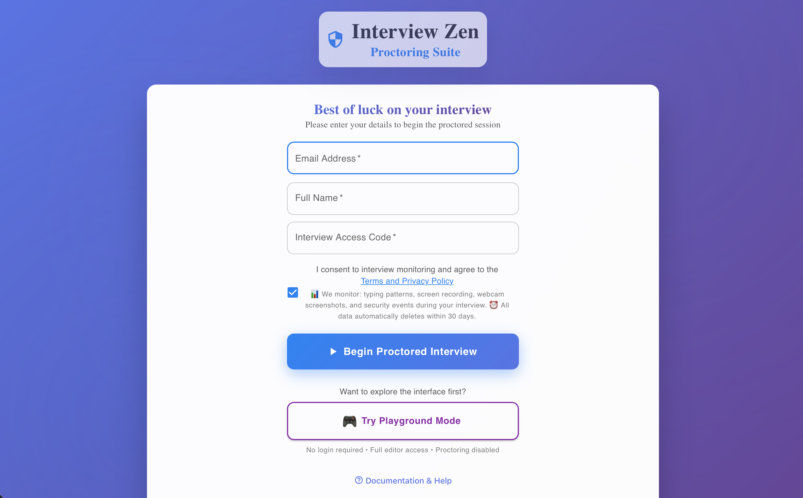 Access code login screen